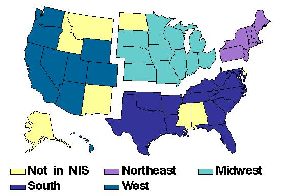 Figure 2: Map of United States of America broken into different regions