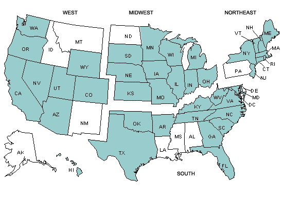 Figure 1: Map of states participating in the 2007 NIS