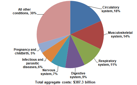 Figure 5 is a pie chart illustrating the percentage of costs by diagnostic category.
