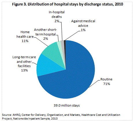 Figure 3 is pie chart illustrating the distribution of hospital stays by discharge status in 2010.