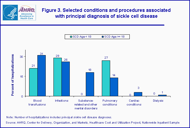 Figure 1. Bar chart showing selected conditions and procedures associated with principal diagnosis of sickle cell disease